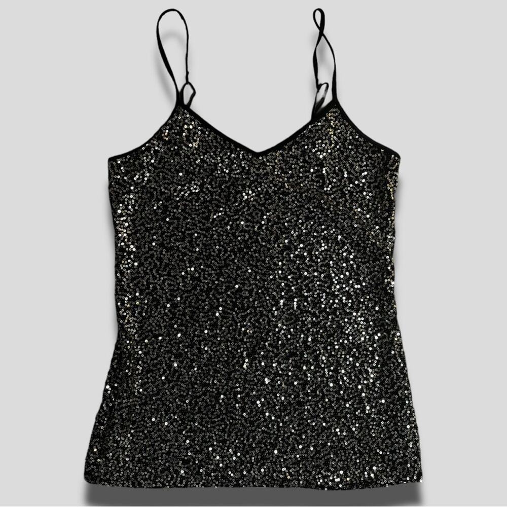 EXPRESS Y2K VINTAGE SEQUIN TANK TOP ADJ STRAPS BLACK SMALL